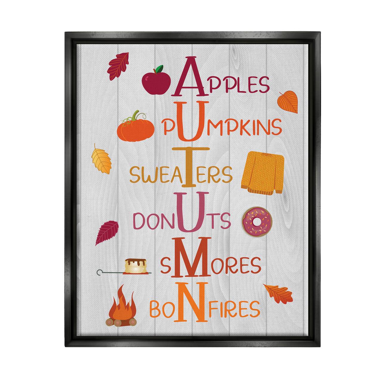 Stupell Industries Autumn Letters Seasonal Words Framed Floater Canvas Wall Art